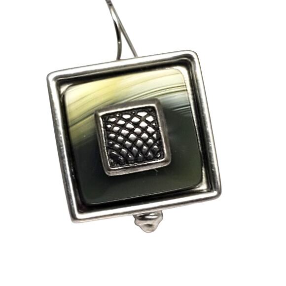 Ben Amun Designer Earrings Silver Tone Square Geometric Dangle Statement Modern - Picture 7 of 10